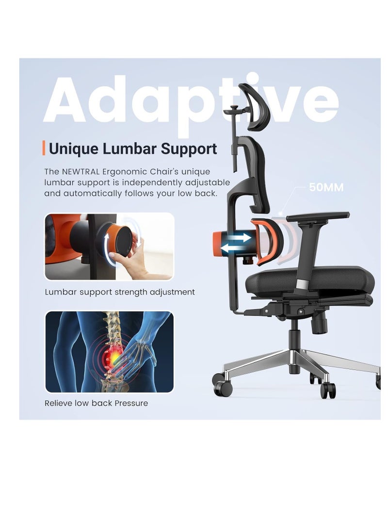 DROGO Ergonomic Office Chair for Work from Home with Adaptive Lumbar Support, 4D Armrest, Tray, Recline, Footrest, Adjustable Height & Headrest, High Back Computer Chair Office/Home (Black)  - Image 3