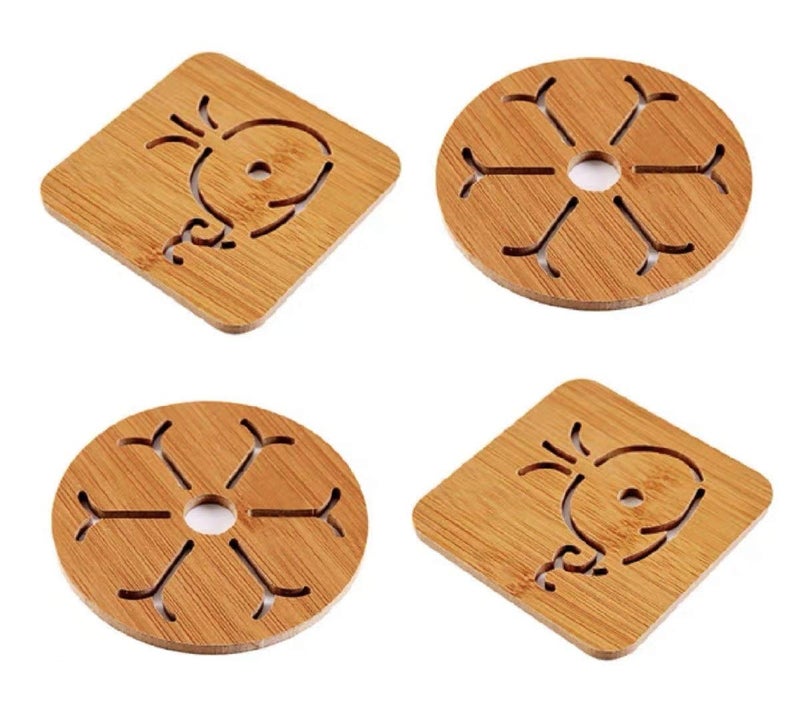 SIYANSHU SIYANSHU Natural Bamboo Trivets for Hot Dishes - SIYANSHU Slip Heat Resistant Multifuntion Kitchen Hot Pads Tool for Bowl Mats, Dish Mats, Placemats, and Drink Coasters (Pack of 4(Small), Wooden)  - Image 1