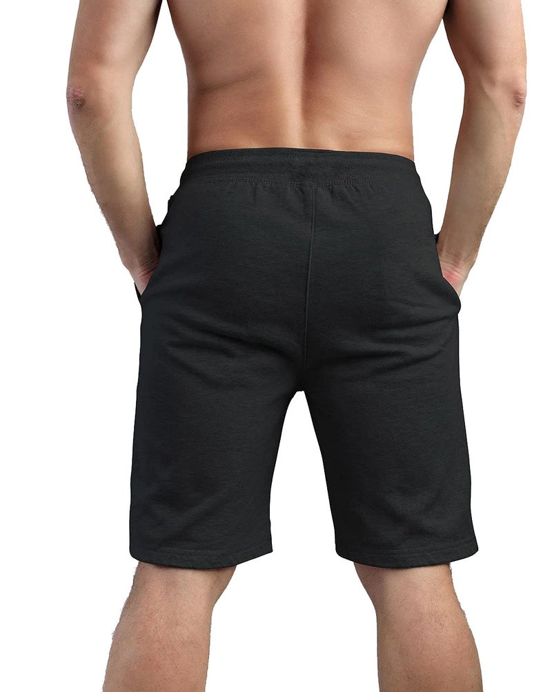 hotfits Men's Cotton Gym Shorts – Regular Fit Workout Shorts for Training, Fitness, Running & Bodybuilding | Comfortable Breathable Athletic Shorts with Pockets Black - Image 3