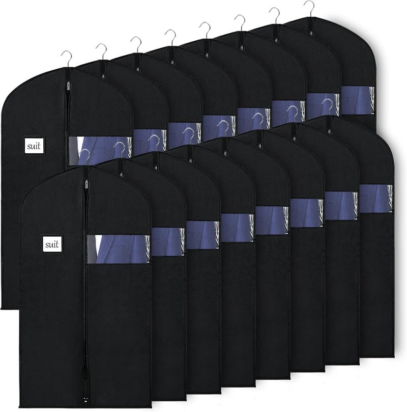 KEEGH 40" Suit Bags for Closet Storage (Set of 16) Garment Bags for Hanging Clothes, Suit Cover Bags for Suits Coats Dress with Zipper and Transparent Window, Black - Image 1