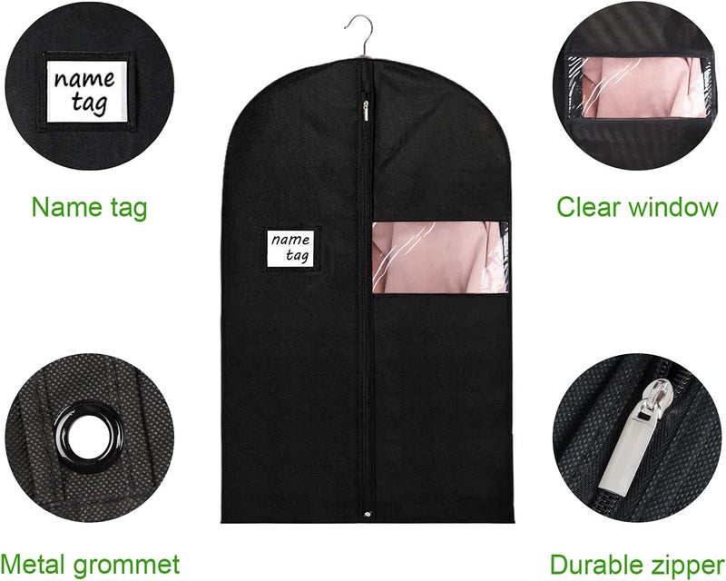 KEEGH 40" Suit Bags for Closet Storage (Set of 16) Garment Bags for Hanging Clothes, Suit Cover Bags for Suits Coats Dress with Zipper and Transparent Window, Black - Image 3