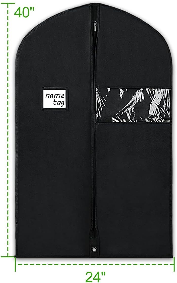 KEEGH 40" Suit Bags for Closet Storage (Set of 16) Garment Bags for Hanging Clothes, Suit Cover Bags for Suits Coats Dress with Zipper and Transparent Window, Black - Image 2