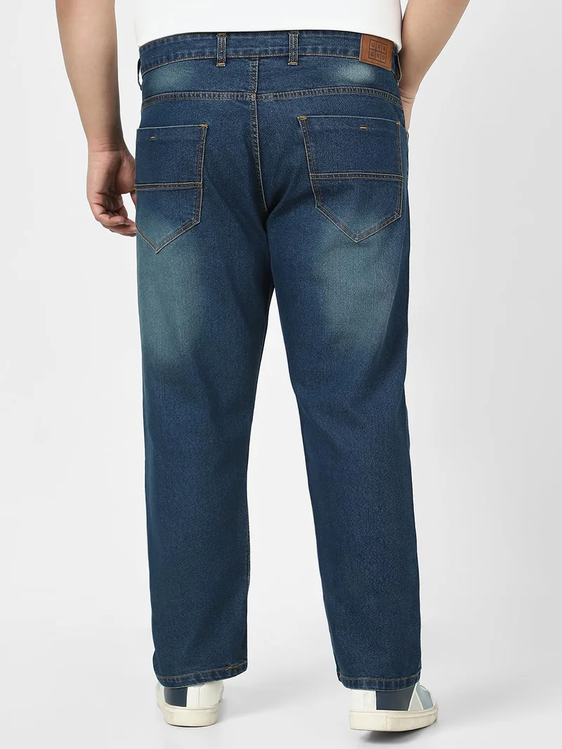 Urbano Fashion  Urbano Plus Men's Blue Straight Fit Washed Jeans Stretchable  | Best Price UAE