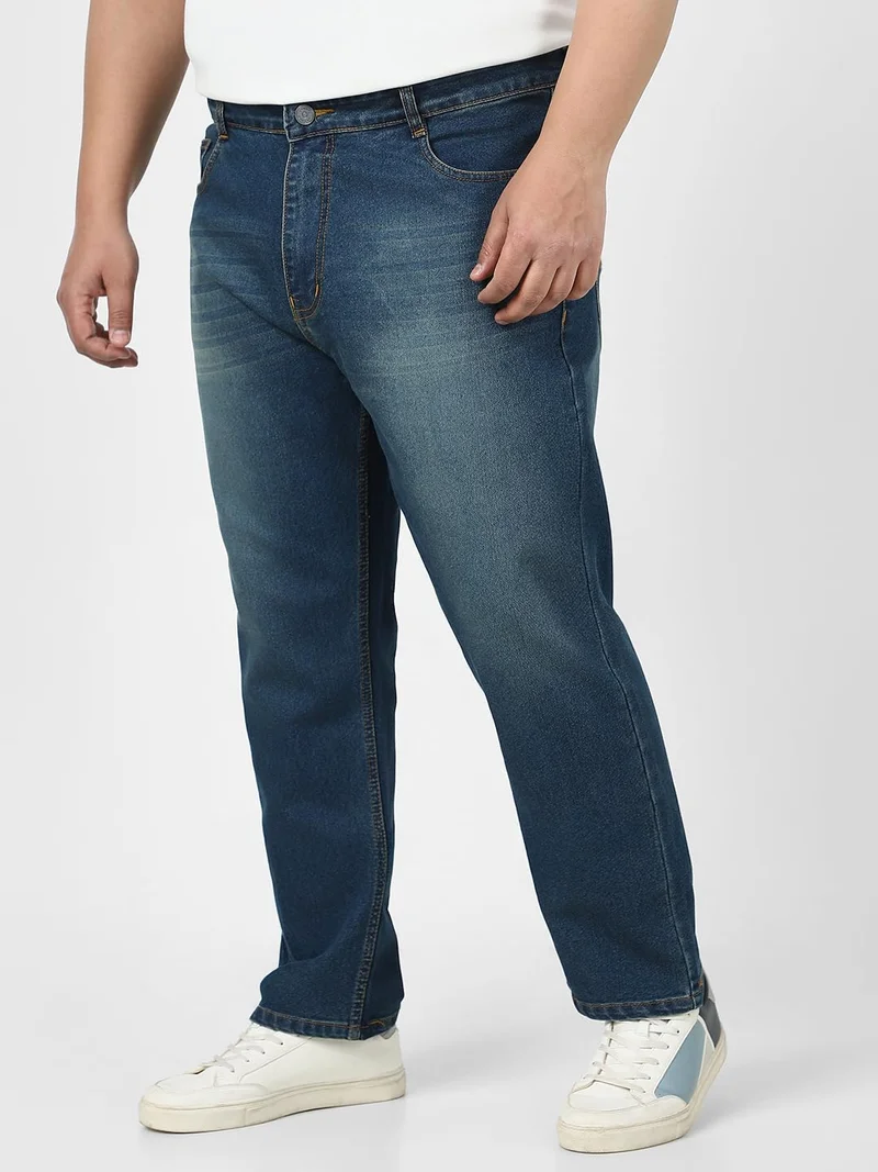 Urbano Fashion  Urbano Plus Men's Blue Straight Fit Washed Jeans Stretchable  | Best Price UAE