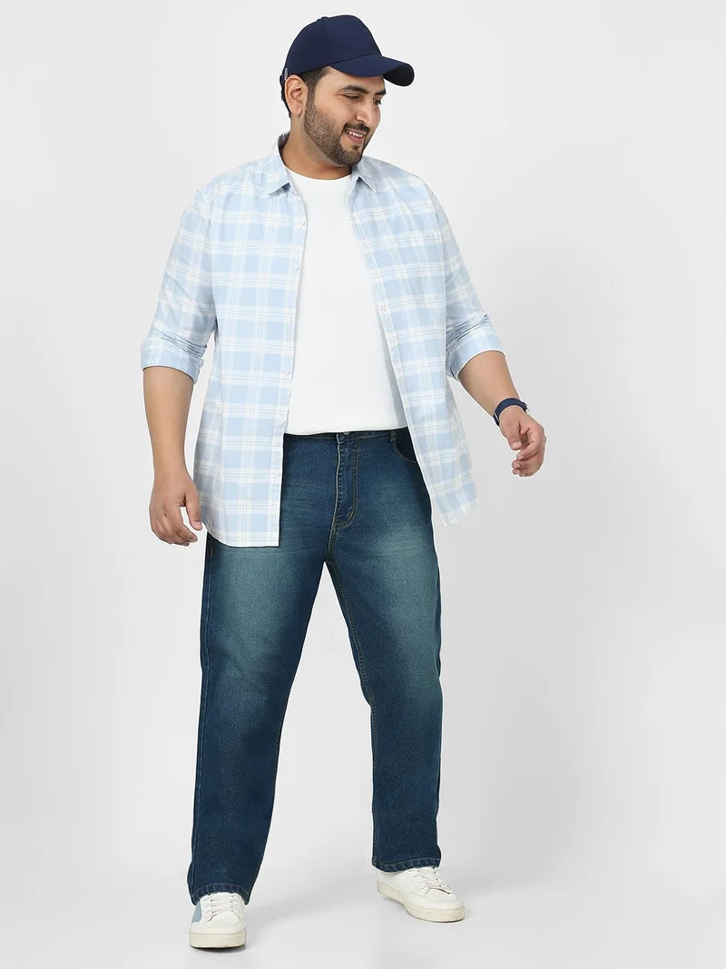 Urbano Fashion  Urbano Plus Men's Blue Straight Fit Washed Jeans Stretchable  | Best Price UAE