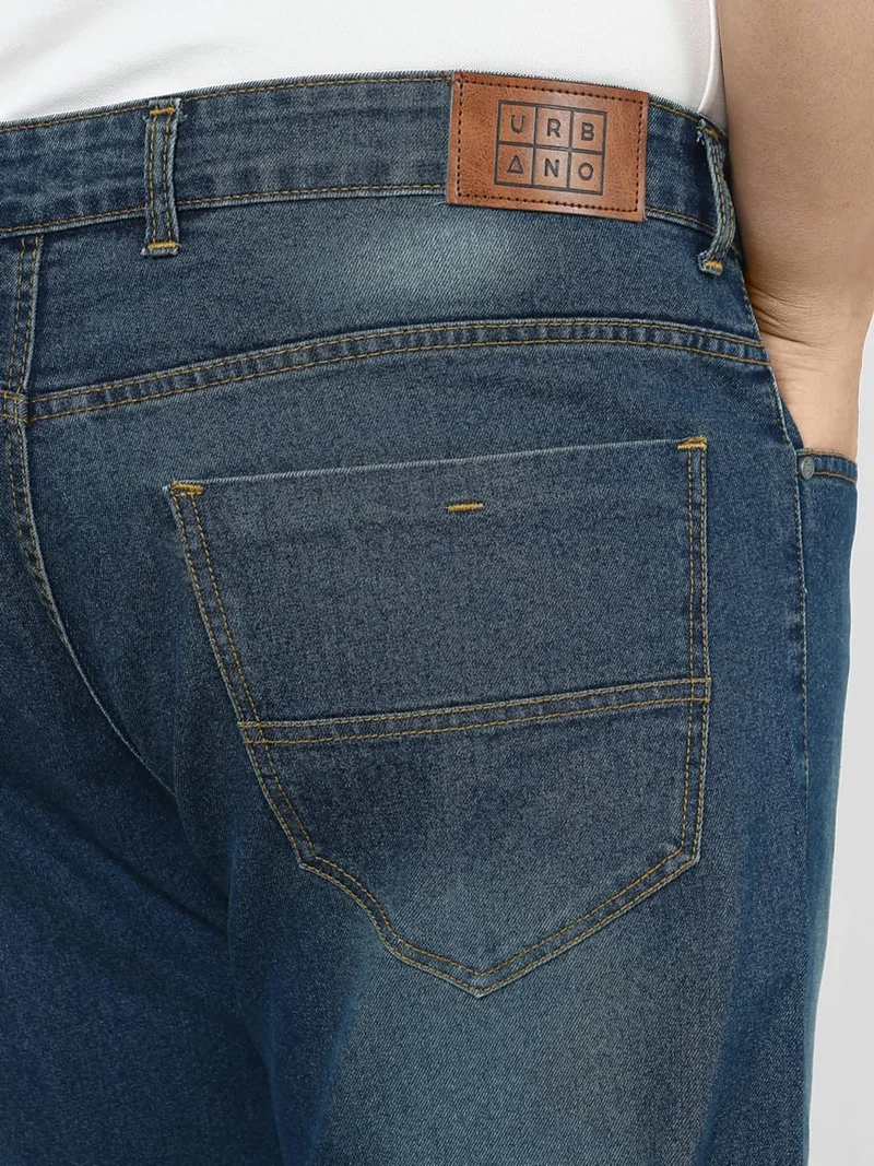 Urbano Fashion  Urbano Plus Men's Blue Straight Fit Washed Jeans Stretchable  | Best Price UAE