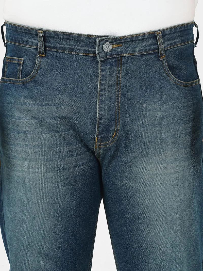 Urbano Fashion  Urbano Plus Men's Blue Straight Fit Washed Jeans Stretchable  | Best Price UAE