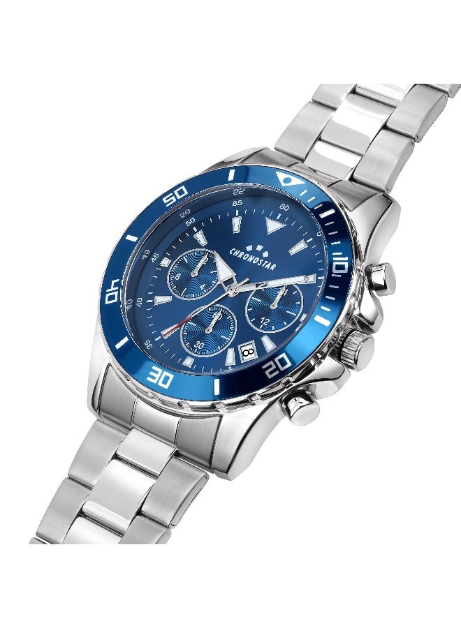 Chronostar Men's Blue Round Chronograph Dial with Grey Stainless Steel Band Watch - 43mm - R3753291008 - Image 3
