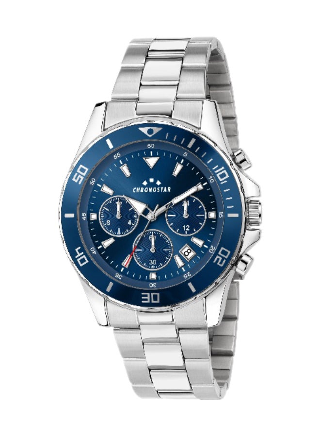 Chronostar Men's Blue Round Chronograph Dial with Grey Stainless Steel Band Watch - 43mm - R3753291008 - Image 1