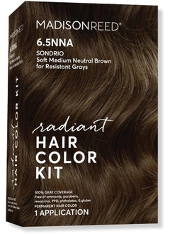 Madison Reed Radiant Hair Color Kit, Soft Medium Neutral Brown For 100% Coverage Of Resistant Gray Hair, Ammonia-Free, 6.5Nna Sondrio Brown, Permanent Hair Dye, Pack Of 1  - Image 1