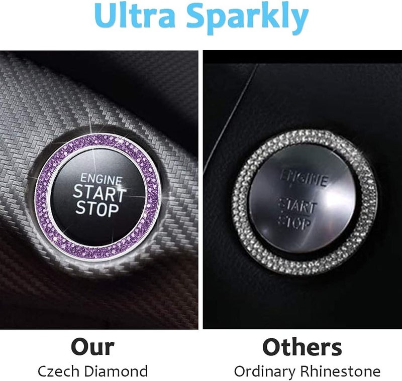 ToBeQueen Purple Car Bling Ring, Diamond Rhinestone Push Start Emblem Sticker, Interior Crystal Car Decor,Bling Car Accessories(Purple) - Image 3
