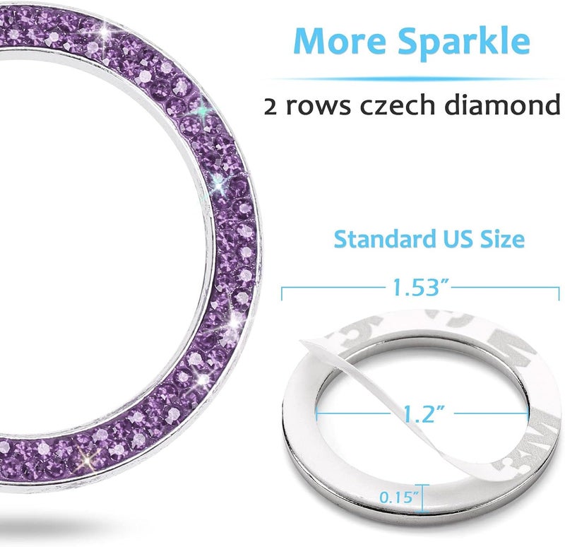 ToBeQueen Purple Car Bling Ring, Diamond Rhinestone Push Start Emblem Sticker, Interior Crystal Car Decor,Bling Car Accessories(Purple) - Image 4