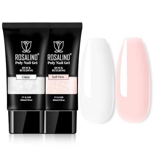 ROSALIND Soft Pink&Opal Extension Gel, 2 PCS 2oz Opal Poly Nail Gel kit Pink Nail for Nail Art Decoration, Builder Pink Gel Nail Thickening Poly Nail Gel Tube Easy to DIY Use Need UV Lamp - Image 1