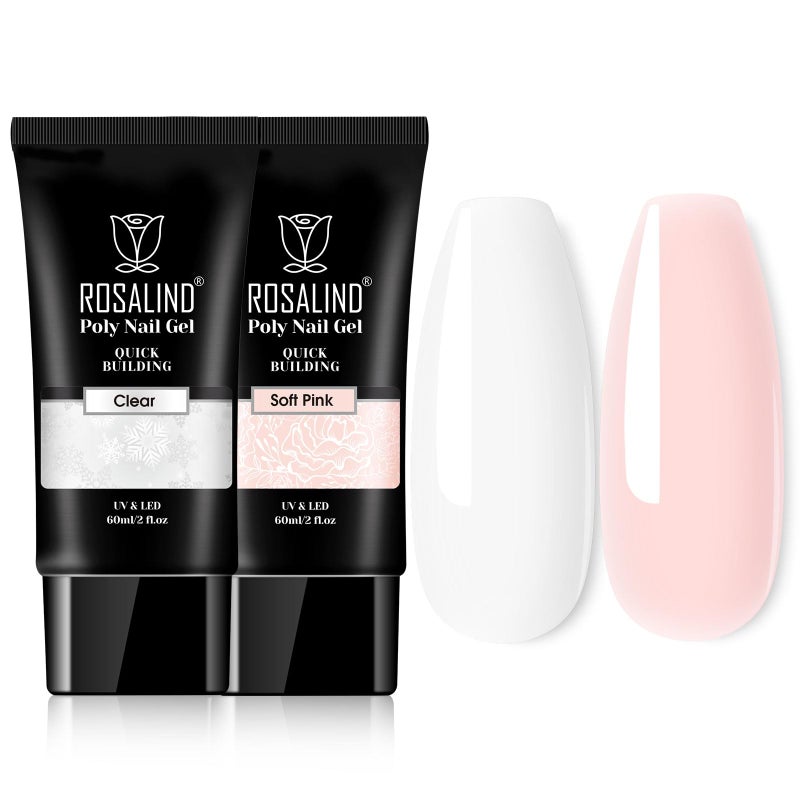 ROSALIND Soft Pink&Opal Extension Gel, 2 PCS 2oz Opal Poly Nail Gel kit Pink Nail for Nail Art Decoration, Builder Pink Gel Nail Thickening Poly Nail Gel Tube Easy to DIY Use Need UV Lamp - Image 2