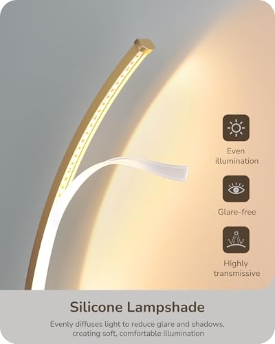 EDISHINE Curved LED Table Lamp, Modern Bedside Lamp with 3 Color Temperature & Stepless Dimming, Aluminum & Iron, Nightstand Lamp for Bedroom, Living Room, Gold - Image 3