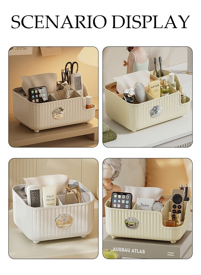 DUNISO Tissue Box Organizer, Multi-Function Desktop Tissue Storage Box with Compartments, Pen Stationery Remote Control Box, Elegant Design Napkin Dispenser Organizer for Bedroom, Bathroom, Living Room - Image 4