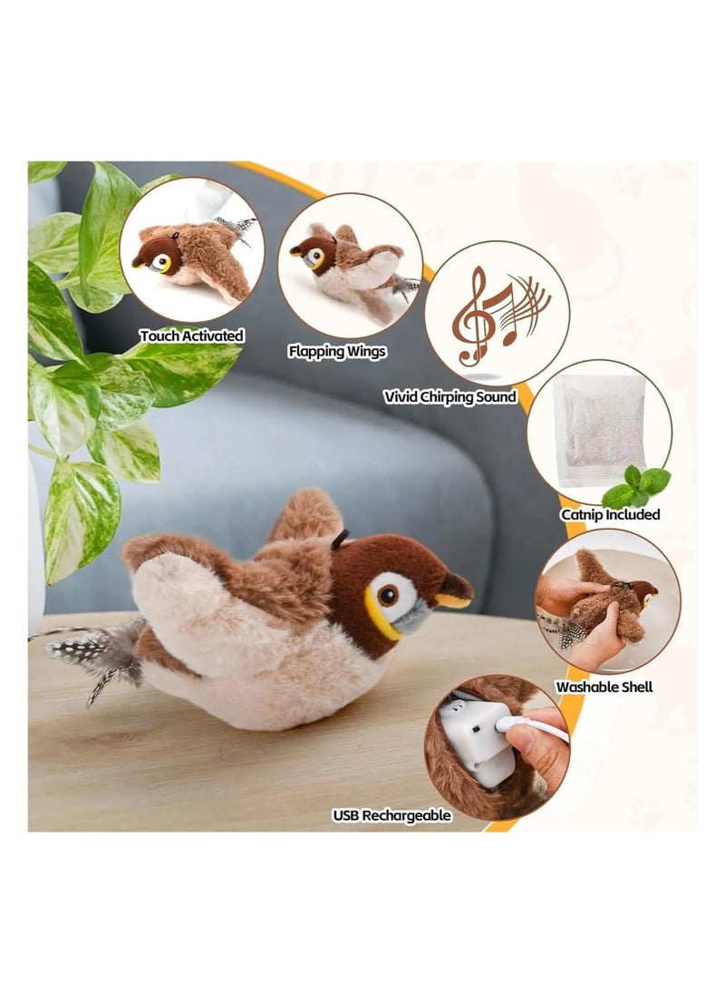 Generic - Interactive Flying Bird Toy for Cats – Rechargeable with Realistic Flapping Wings & Chirping – Catnip Auto-Play Touch-Activated Toy for Indoor Cats - Image 1
