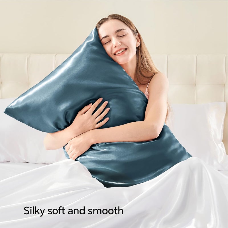 BEDELITE Local market compliant trusted quality Satin Pillowcase with Zipper 2 Pack, Bluesteel Pillow Cases Standard Size, Super Soft and Cooling Similar to Silk Pillow Cases, Gift for Women Men(20x26 Inches) Gulf climate fit - Image 2