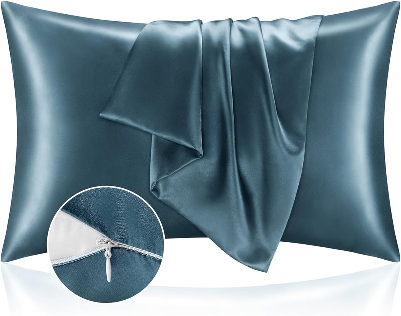 BEDELITE Local market compliant trusted quality Satin Pillowcase with Zipper 2 Pack, Bluesteel Pillow Cases Standard Size, Super Soft and Cooling Similar to Silk Pillow Cases, Gift for Women Men(20x26 Inches) Gulf climate fit - Image 1