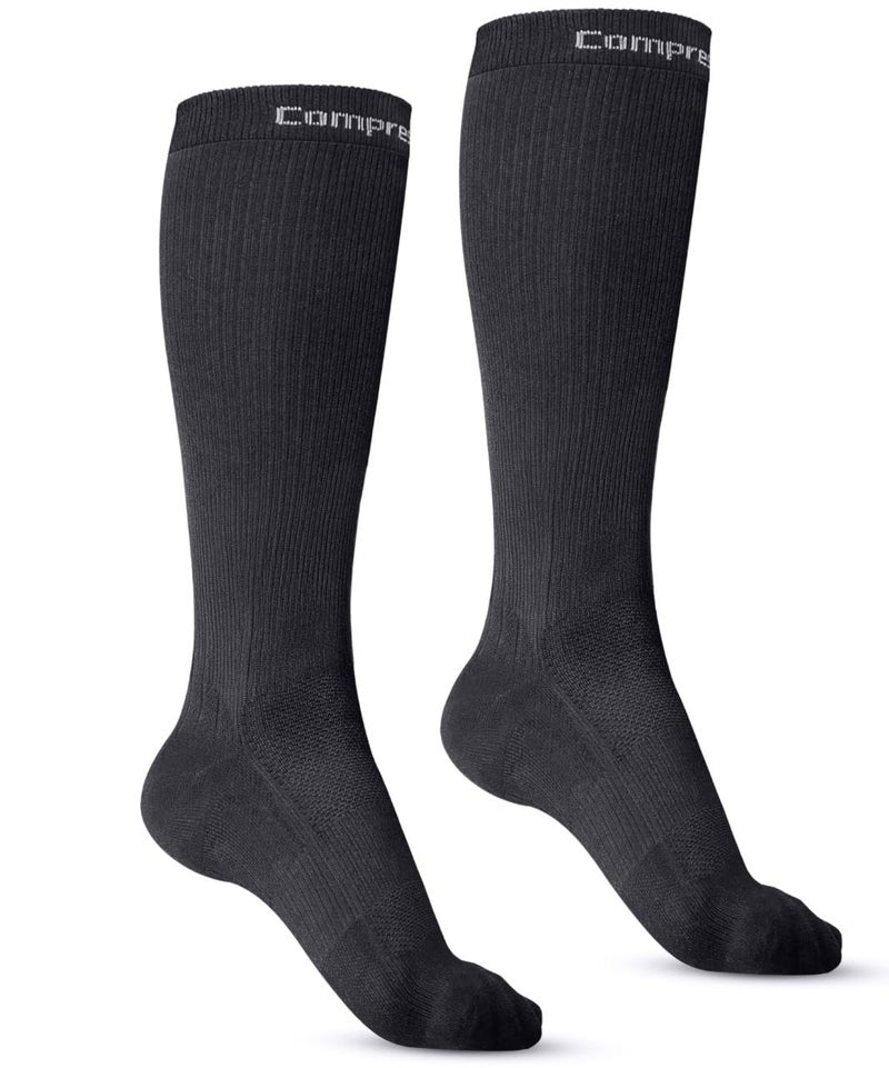 CompressionZ 30-40 mmHg Compression Socks for Women & Men | Knee-High Support Stockings Travel, Nurses and Athletes Black, Small - Image 1
