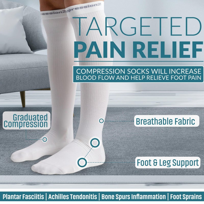 CompressionZ 30-40 mmHg Compression Socks for Women & Men | Knee-High Support Stockings Travel, Nurses and Athletes Black, Small - Image 3