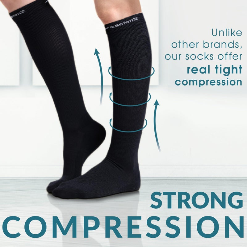 CompressionZ 30-40 mmHg Compression Socks for Women & Men | Knee-High Support Stockings Travel, Nurses and Athletes Black, Small - Image 2