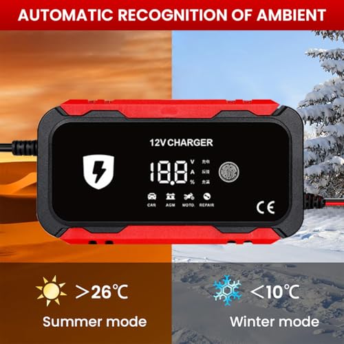 STHIRA® Car Battery Charger, 12V/6A Smart Car Battery Charger, Pulse Maintenance, Touch Screen, Multiple Protective Mechanism, Universal BatteryCharger for Motorcycle, Boat, Car - Image 4