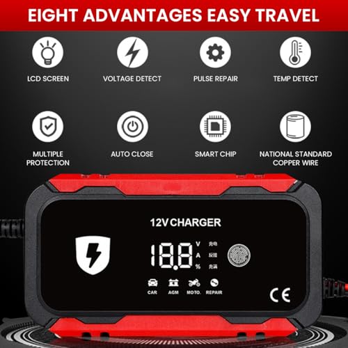 STHIRA® Car Battery Charger, 12V/6A Smart Car Battery Charger, Pulse Maintenance, Touch Screen, Multiple Protective Mechanism, Universal BatteryCharger for Motorcycle, Boat, Car - Image 5