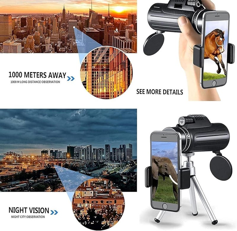40x60 High Power Monocular Telescope with Tripod Phone Holder for Bird Watching Stargazing - Image 5