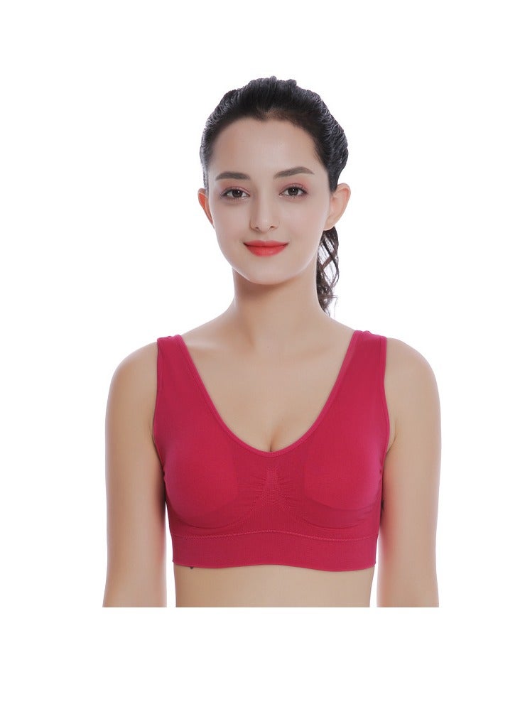 AROAQ Women Sports Bra, Fitness Sports Yoga Bra with Removable Padding, Double-layer Seamless Sports Bra without Rims, Comfortable Soft Bra for Workouts Running Yoga Trainings, (Size 4XL, Rose Red)  - Image 1