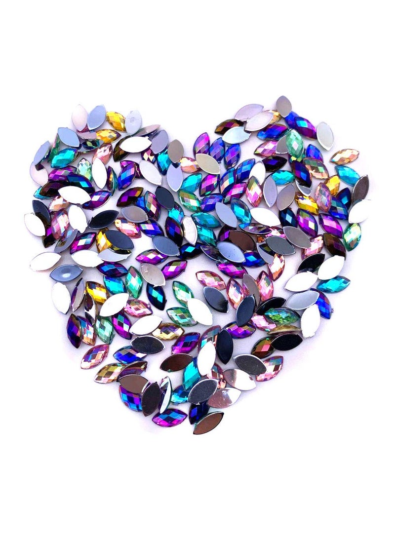 LLAMEVOL Nail Rhinstone Nail Glitter Colorful Glass Iridescent Crystal AB Rhinestones for DIY Nail Art Craft Flatback Crystals 3D Decorations Stones Gems Set Horse Eye Shapes(5 x 10mm, Large) 