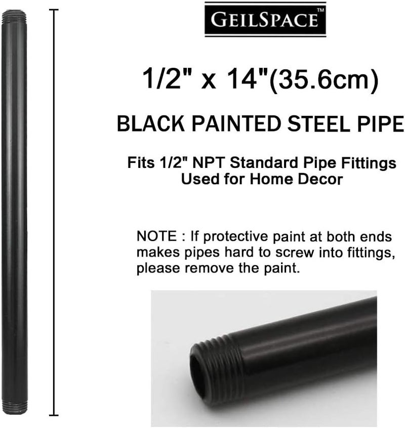 GeilSpace 6 Pack 1/2" × 14" Pre-Cut Black Metal Pipe, Industrial Steel Fits Standard Half Inch Black Threaded Pipes and Fittings - Vintage DIY Industrial Shelving (1/2" × 14") - Image 2
