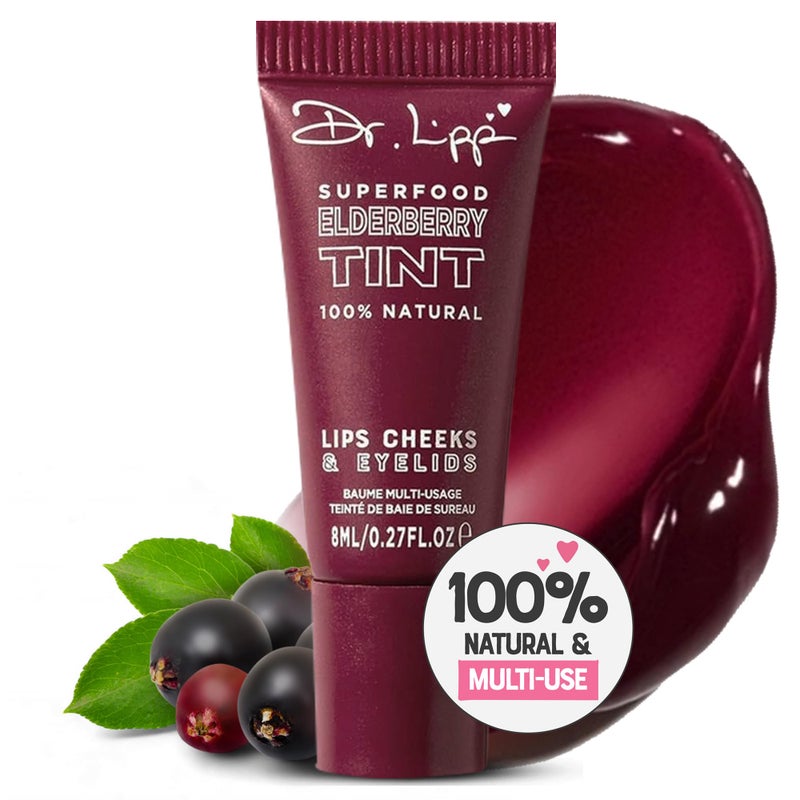 Dr. Lipp Superfood Lip Tint Elderberry 8ml â€“ 4-in-ONE Ultra Moisturising Tinted Lip Balm, Lip Gloss, Cheek Blush & Glossy Eyeshadow â€“ 100% Natural â€“ Fragrance & Cruelty Free - Image 1