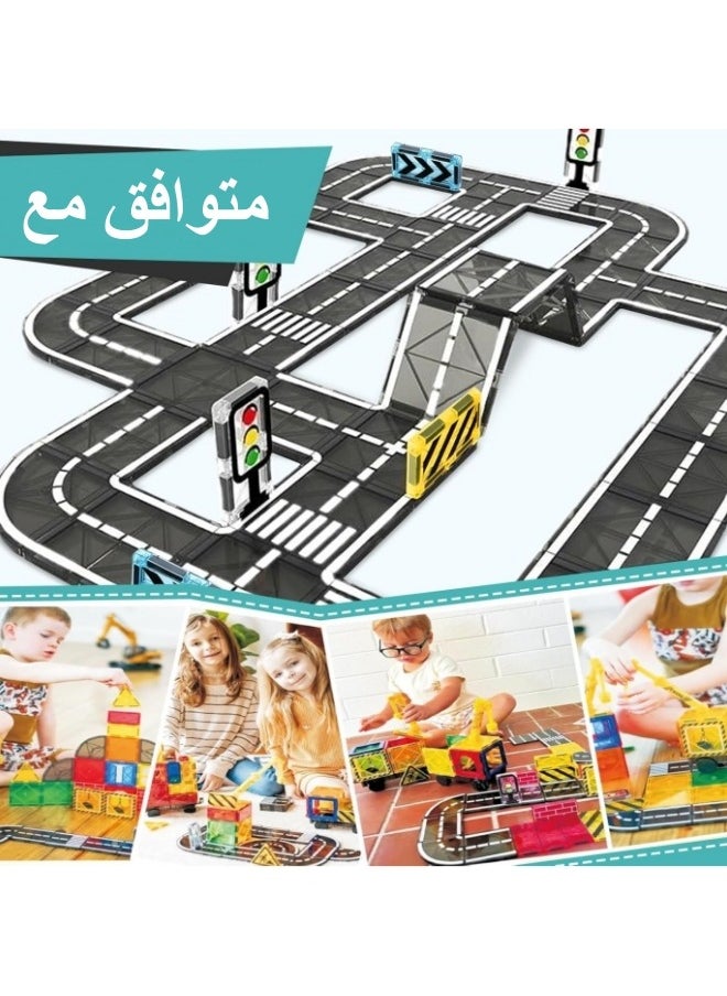 Magnetic Building Blocks Road Set, 50PCS Magnetic Tiles City Roads, Educational STEM Creativity Toys Magnetic Building Blocks Road Attachment Set Learning Activities Gift from 3 4 5 Years  - Image 3