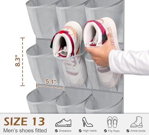 MISSLO 30 Large Pockets Dual Sided Hanging Shoe Organizer for Closet with Rotating Hanger Hanging Shoe Shelves, Grey - Image 3