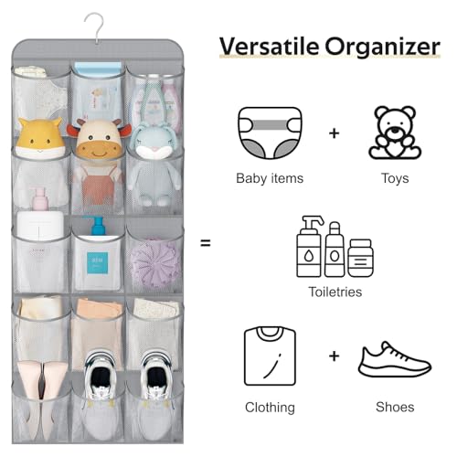 MISSLO 30 Large Pockets Dual Sided Hanging Shoe Organizer for Closet with Rotating Hanger Hanging Shoe Shelves, Grey - Image 5