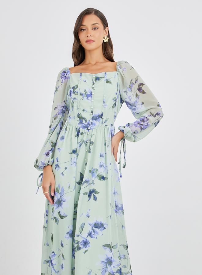 Styli Floral Chiffon Dress - Image 3