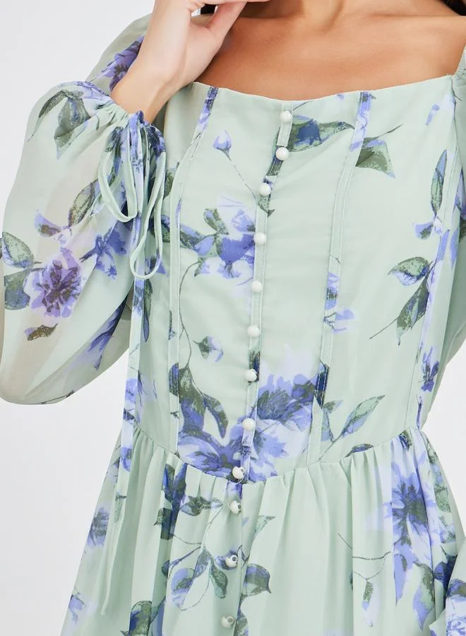 Styli Floral Chiffon Dress