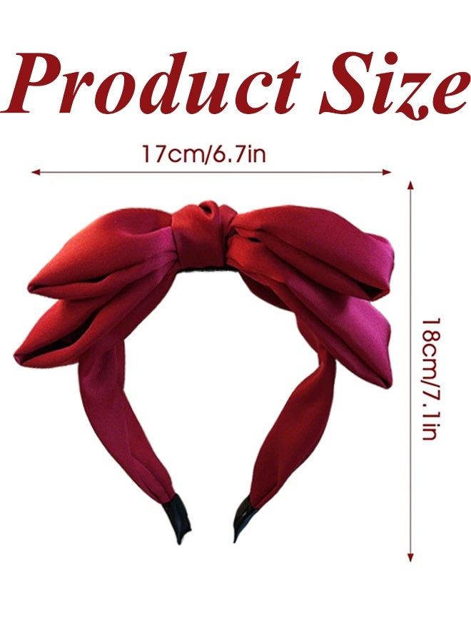 شريط رأس القوس الأحمر مصنوع يدويًا عريض العمامة شريط الشعر غير القابل للانزلاق - Image 2