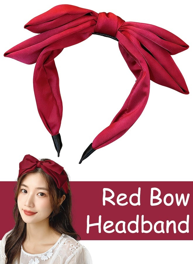 شريط رأس القوس الأحمر مصنوع يدويًا عريض العمامة شريط الشعر غير القابل للانزلاق - Image 1