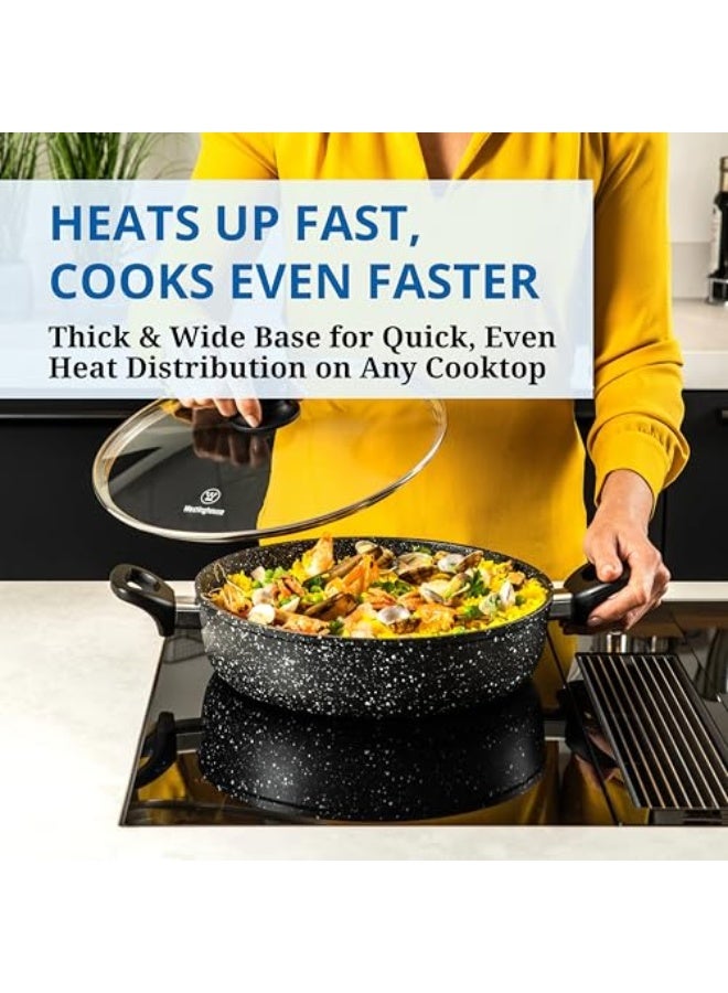 Westinghouse USA Low Casserole with Lid 28CM - Pressed Aluminium, Black Marble, Durable Non-Stick Cookware and Lightweight Design for Healthy Cooking Everytime - Image 5