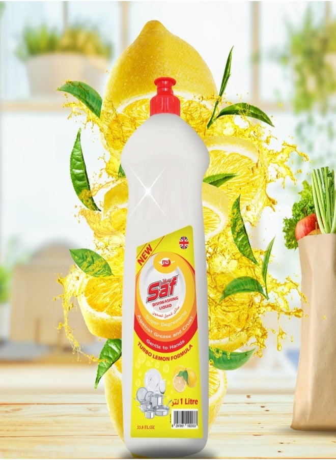 SAF Dishwash Liquid 1x1 Ltr Lemon - Sparkling Clean Dishes with Refreshing Citrus Scent
