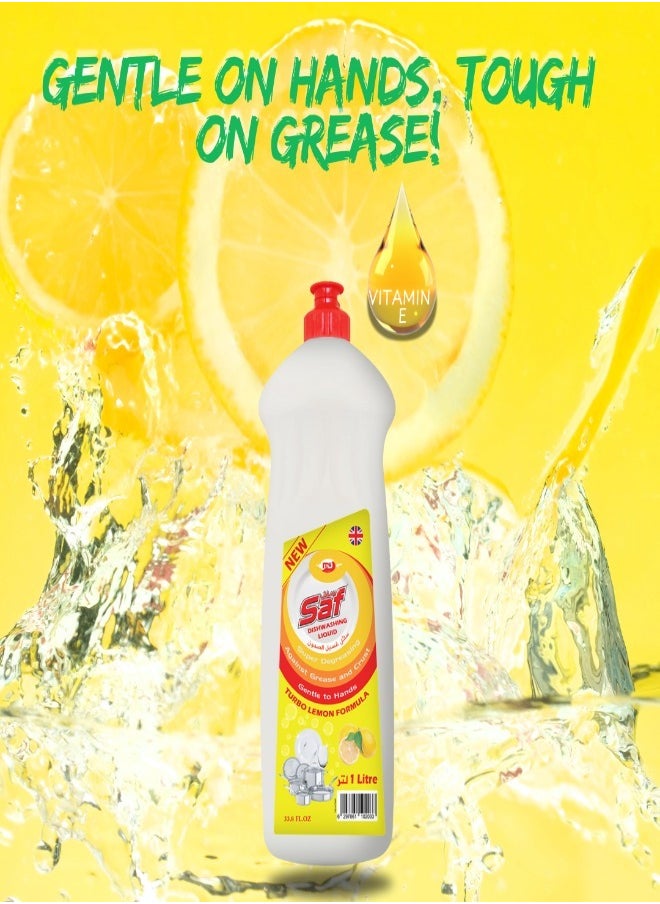 SAF Dishwash Liquid 1x1 Ltr Lemon - Sparkling Clean Dishes with Refreshing Citrus Scent