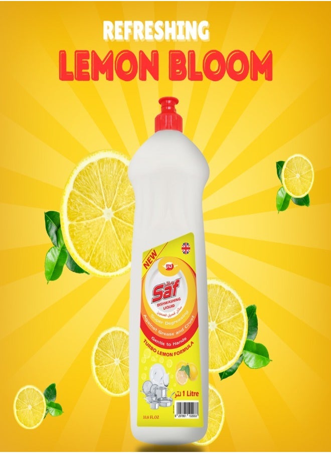 SAF Dishwash Liquid 1x1 Ltr Lemon - Sparkling Clean Dishes with Refreshing Citrus Scent