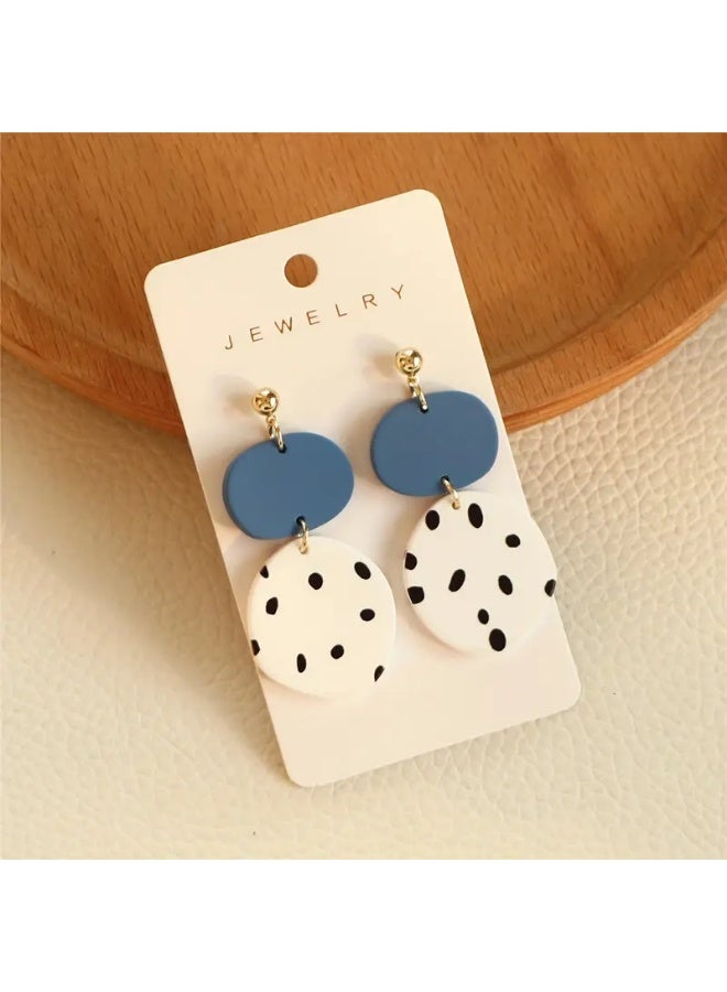 Ready For Chai Blue & White Color With Dot Pattern Dangle Earrings Sexy Cute Style Acrylic Jewelry Polymer Clay Texture Trendy Female Gift