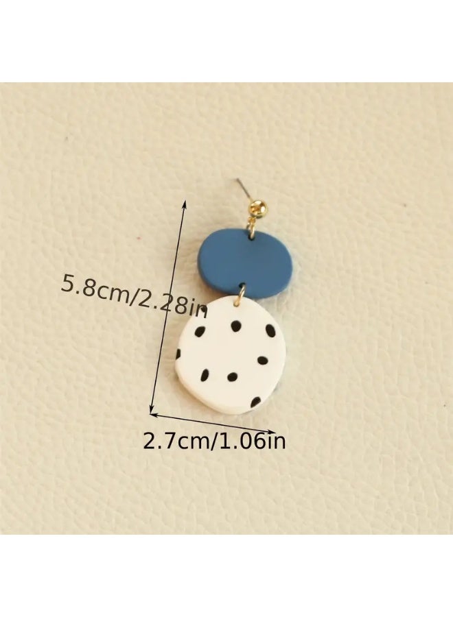 Ready For Chai Blue & White Color With Dot Pattern Dangle Earrings Sexy Cute Style Acrylic Jewelry Polymer Clay Texture Trendy Female Gift