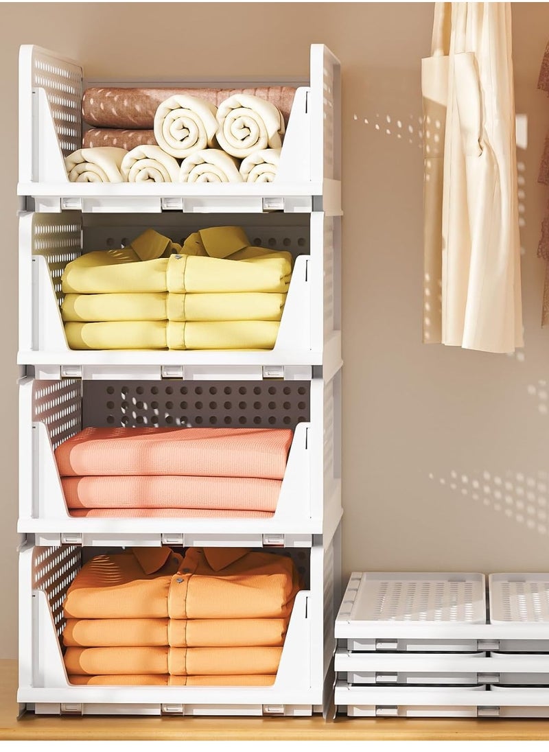 Golden Folding Wardrobe Organizer 4 Pack Stackable Storage Box Plastic Drawer Organizer Clothes Shelf Baskets Closet Storage Bins Container Cubes for Kitchen,Office,Bedroom,Bathroom  - Image 1