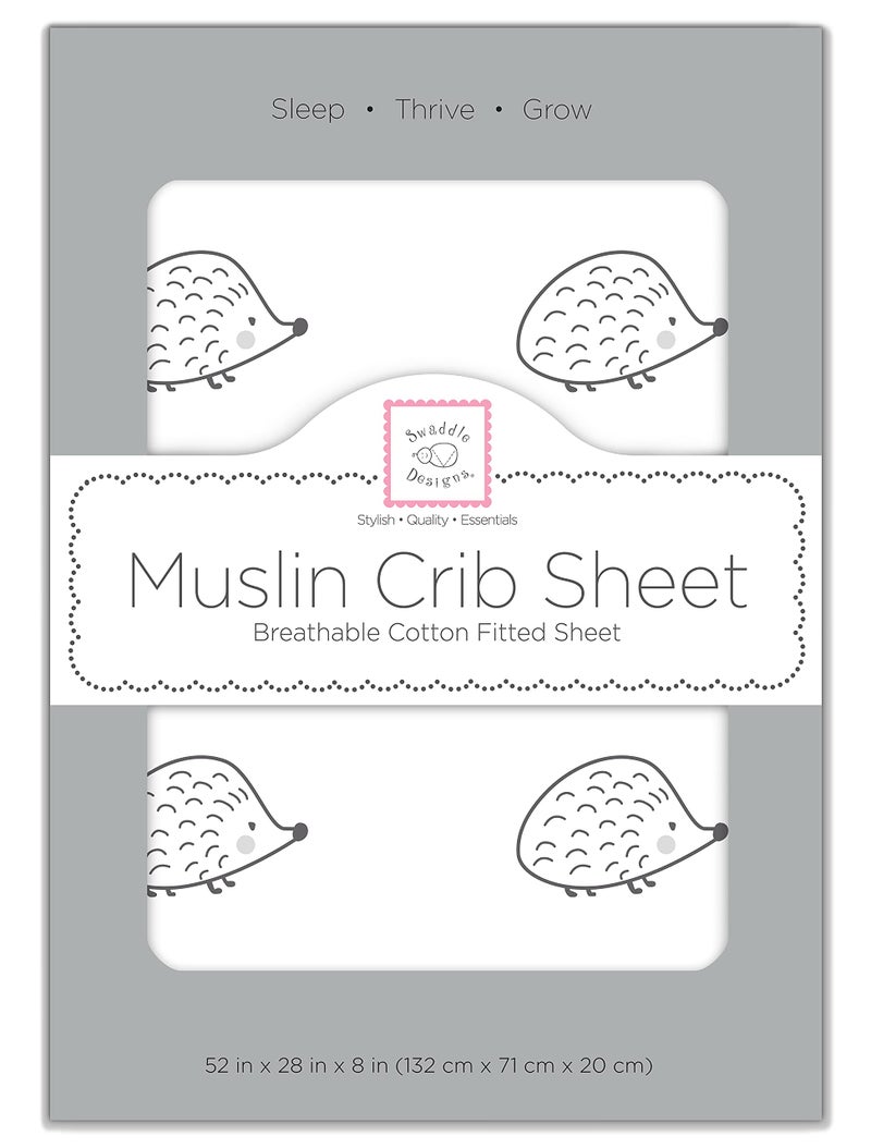 SwaddleDesigns Softest Cotton Muslin Fitted Crib Sheet/Toddler Sheet for Baby Boy & Girl, Black Hedgehogs, 1 Count (Pack of 1) - Image 2