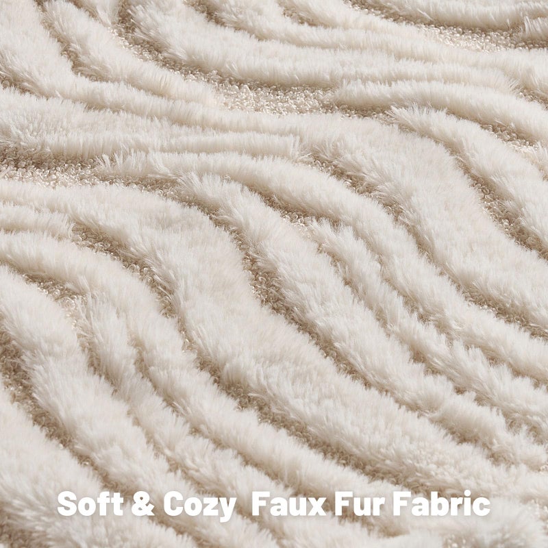 FUTEI Cream Decorative Throw Pillow Covers 18x18 Inch Set of 2,Soft Faux Fur Geometric Shapes Texture Cushion Case,Boho Home Decor for Couch Bed Living Room - Image 2