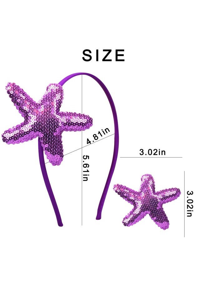 Totelux Starfish Sequins Headband Glitter Sea Star Hair Bands Purple Sea Shell Hair Accessories for Women Girls Beach Birthday Party Favors Decoration Supplies Gift - Image 2